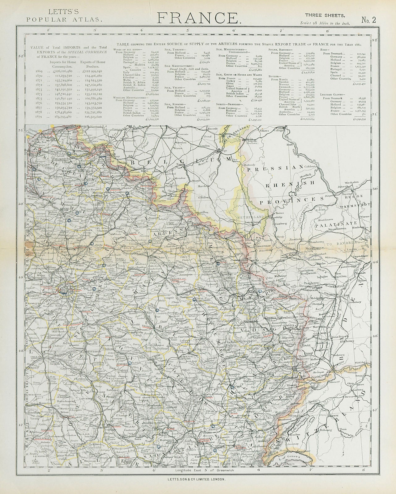 NE FRANCE w/o Alsace Lorraine. Champagne Picardy Burgundy Nord.LETTS 1883 map